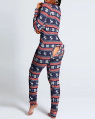 Christmas Functional Buttoned Flap Adults Pajamas