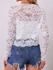 Women's Long Sleeve See-Through Lace Cardigan Top