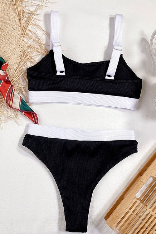 Bandeau High Waist Ribbed Bikinis Set