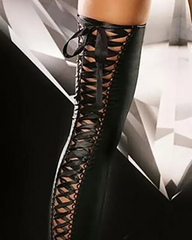 Lace-up PU Leather Long Stockings