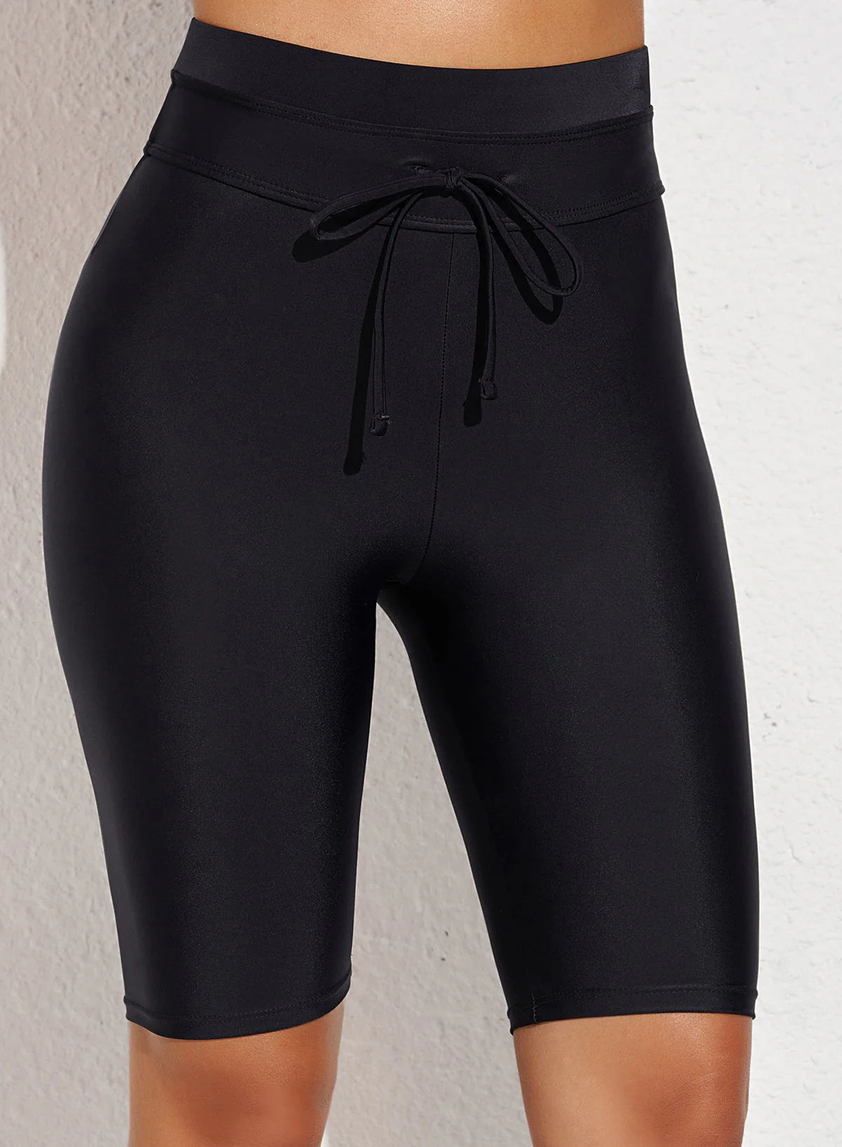 Black Quick-drying Conservative High Waist Swim Short