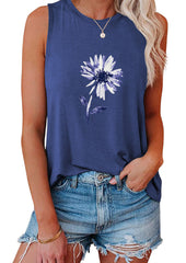 Summer Sleeveless Simple Printing Fashion Round Neck Vest