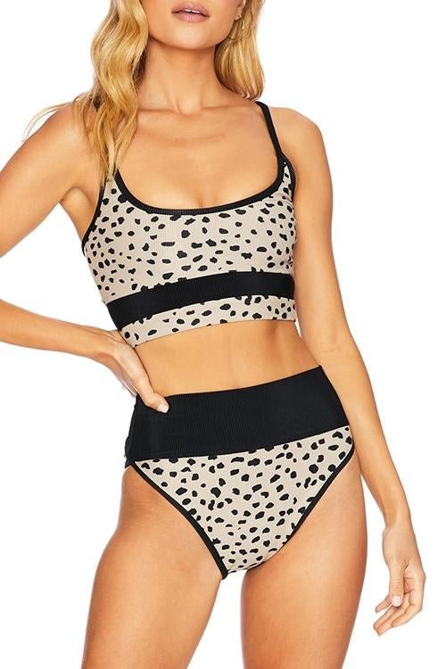 Leopard Print Contrast High Waist Bikini Set