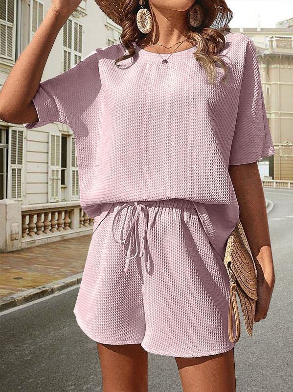 Solid Color Short-Sleeved Shorts Bat Shirt Fashionable Two-Piece Set