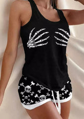 Halloween Skeleton Hand Tank And Skull Shorts Pajamas Set