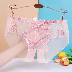 Flower Embroidered Sweet Bowknot Low Rise Large Size Briefs