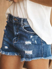 Casual Frayed Hem Denim Shorts