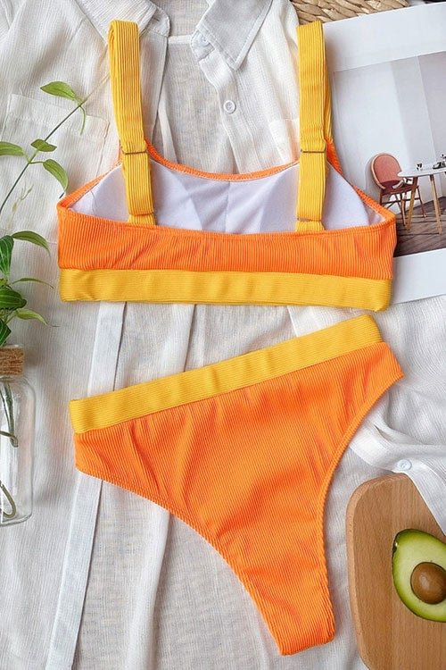 Bandeau High Waist Ribbed Bikinis Set