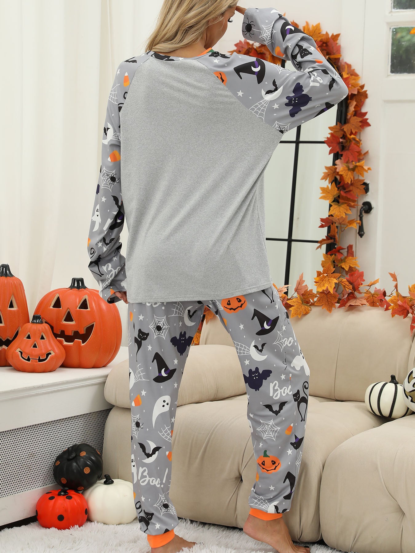 Halloween Women's Printed Autumn And Winter Long-Sleeved Trousers Home Wear Suit