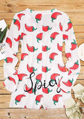 Chili Button Long Sleeve V-Neck One-Piece Pajamas - White