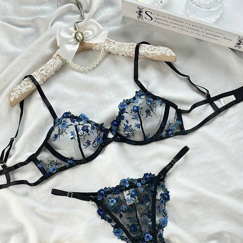 Ultra-thin Sexy Lace Embroidery Bra Panty Set
