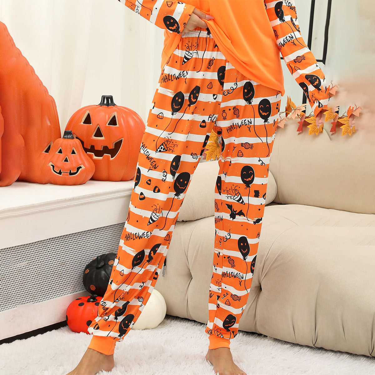 Halloween Women's Printed Autumn And Winter Long-Sleeved Trousers Home Wear Suit