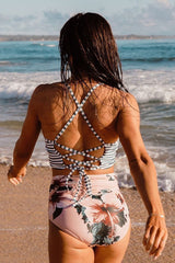 High-Waist Darling Stripe Switchback Swim Bikini Set