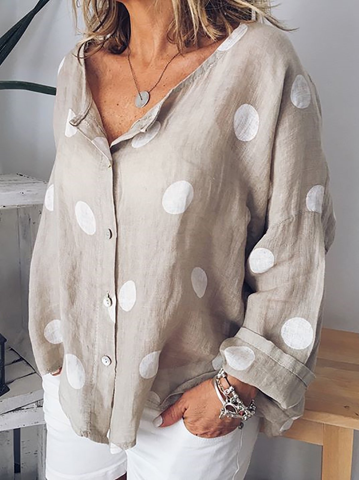 BUTTONED LONG SLEEVE CASUAL BLOUSE