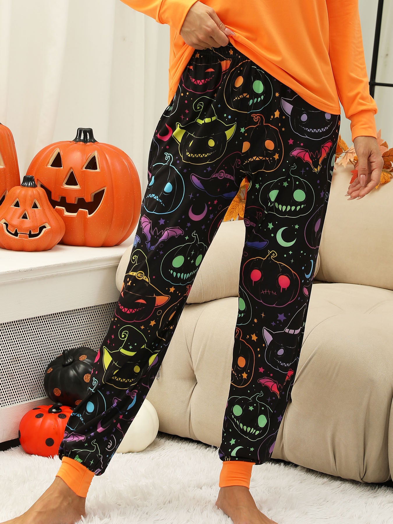 Halloween Women's Printed Autumn And Winter Long-Sleeved Trousers Home Wear Suit