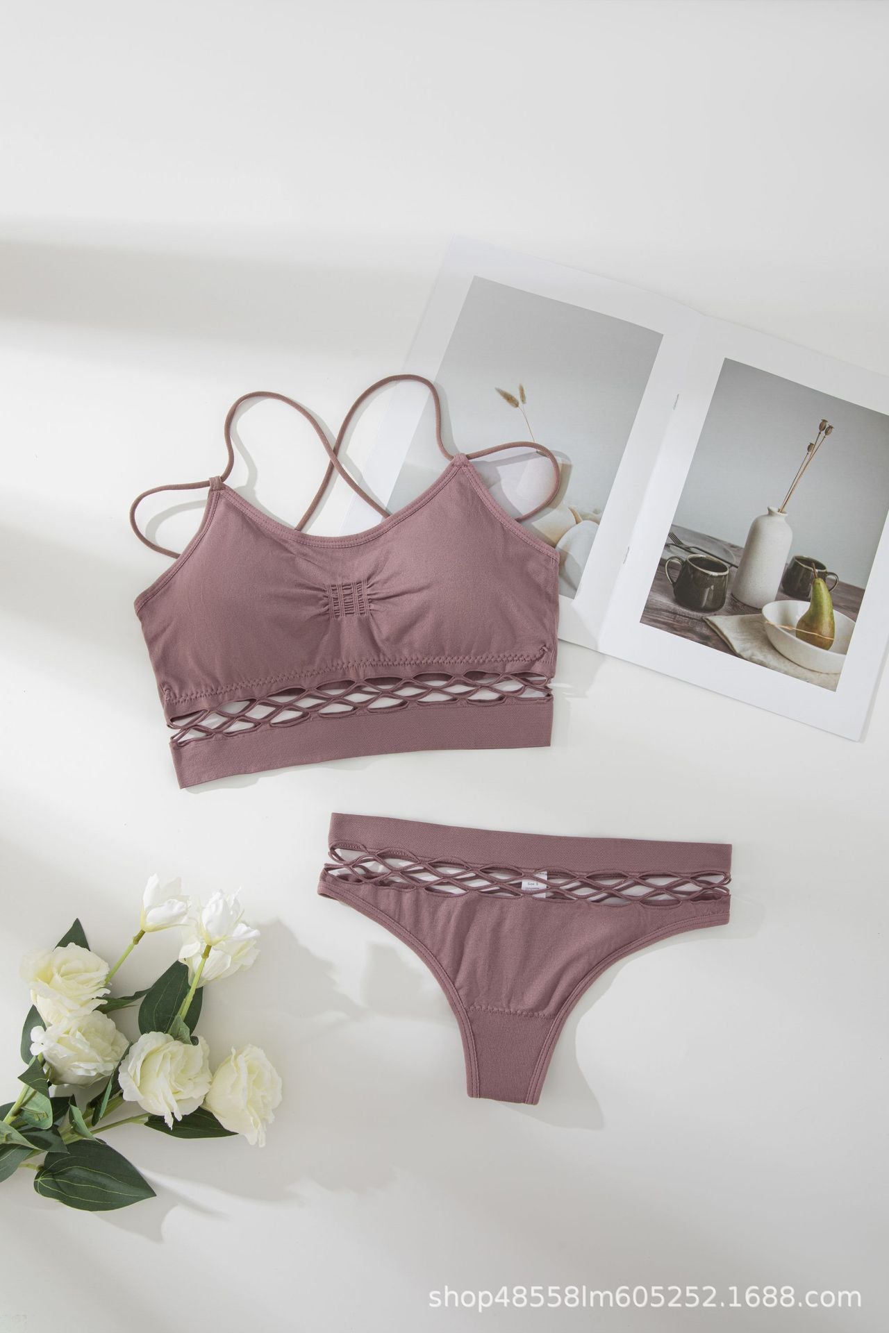 Collosal Bra Hollow Briefs Cross Strap Camisole Bra Set – Mondaylingerie