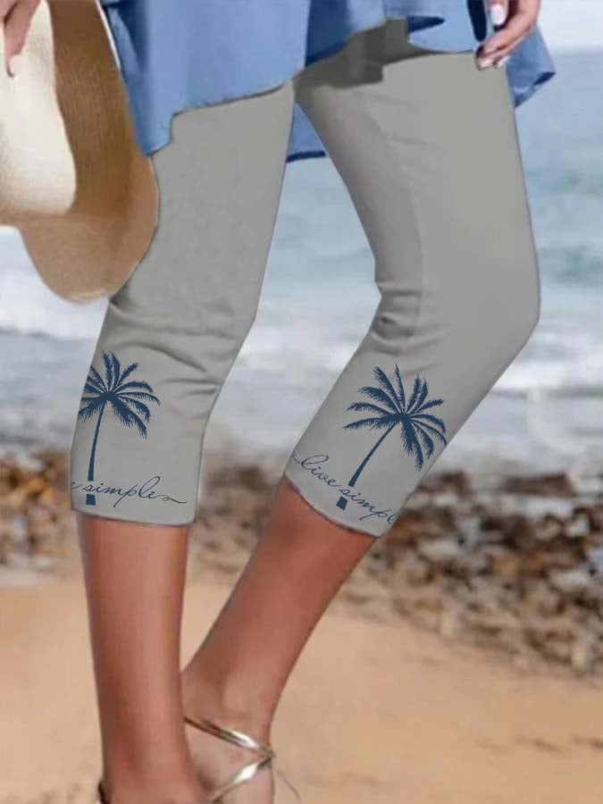 Resort Style Coconut Tree Midi Leggings