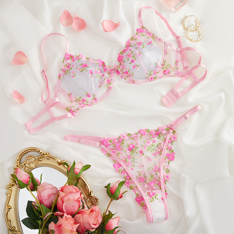 Ultra-thin Sexy Lace Embroidery Bra Panty Set