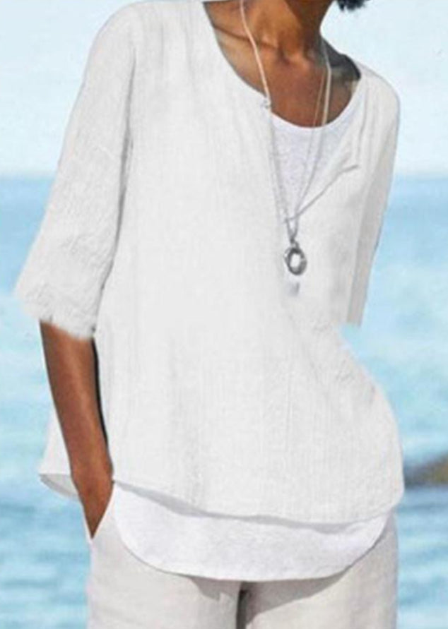 White Printed V-neck Short Sleeve Tops