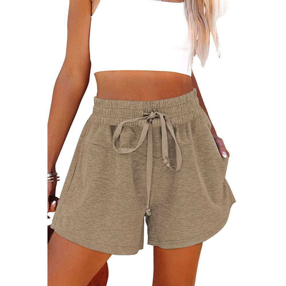 Women's Lace-Up Casual Pocket Solid Color Sports Shorts