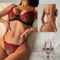 Sexy Thin Flower Embroidered Bra and Panty Set