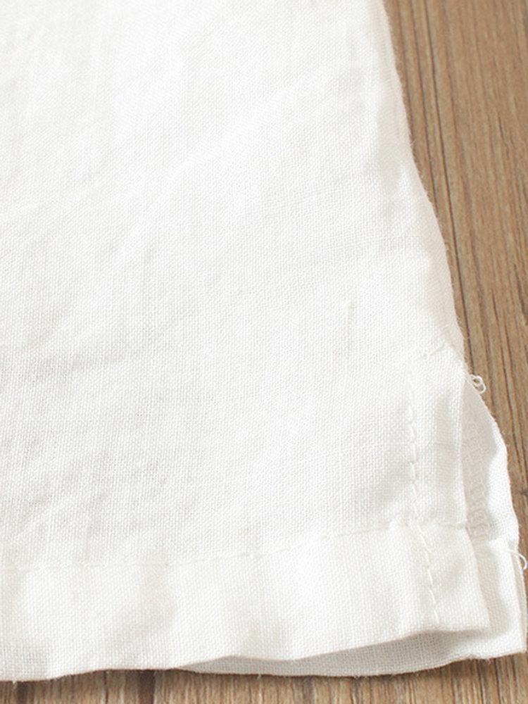 Women's Vintage Cotton Linen Embroidered Loose Short Sleeve Casual Shirts