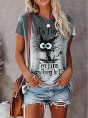 Women's Patchwork Printed Short-Sleeved Casual Round Neck T-shirt