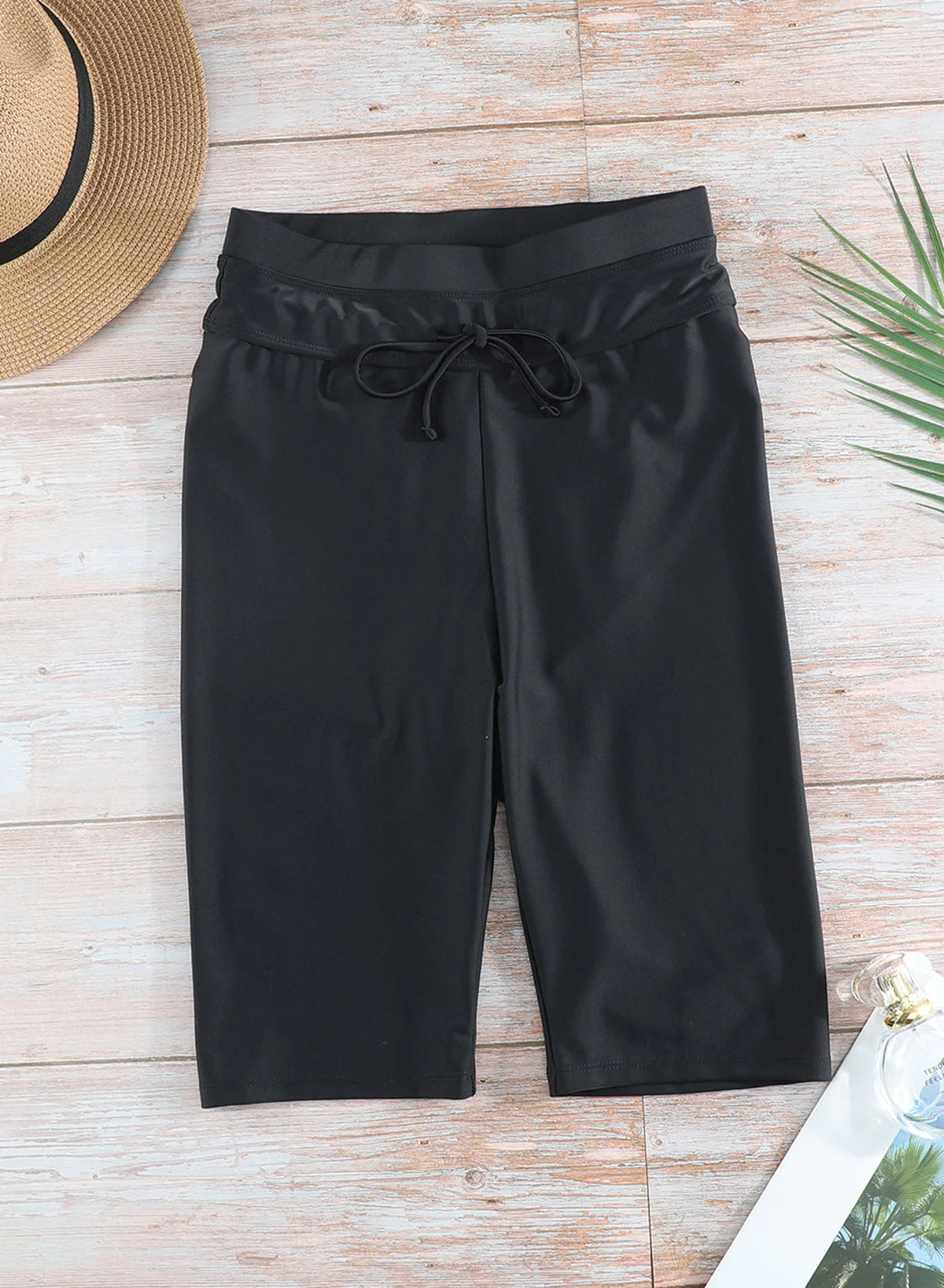 Black Quick-drying Conservative High Waist Swim Short