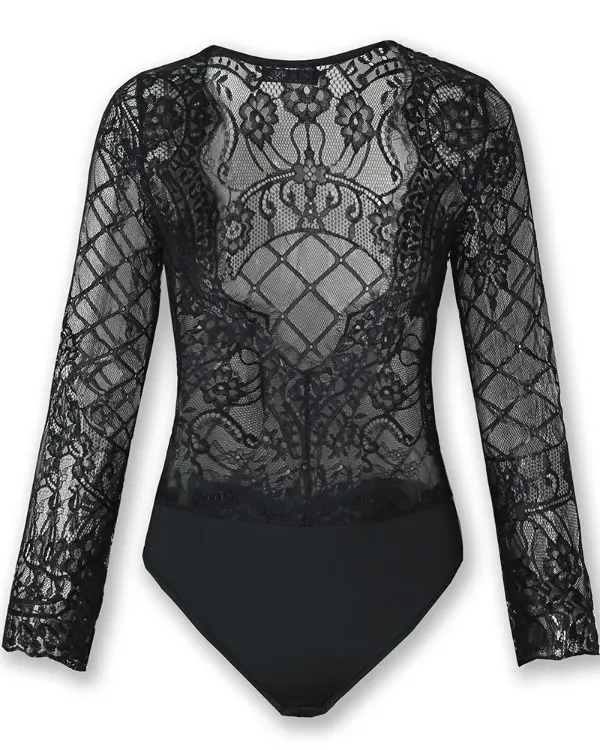Eyelash Lace Crochet Long Sleeve Bodysuit