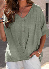 Green Casual V Neck Soild Half Sleeve Blouse