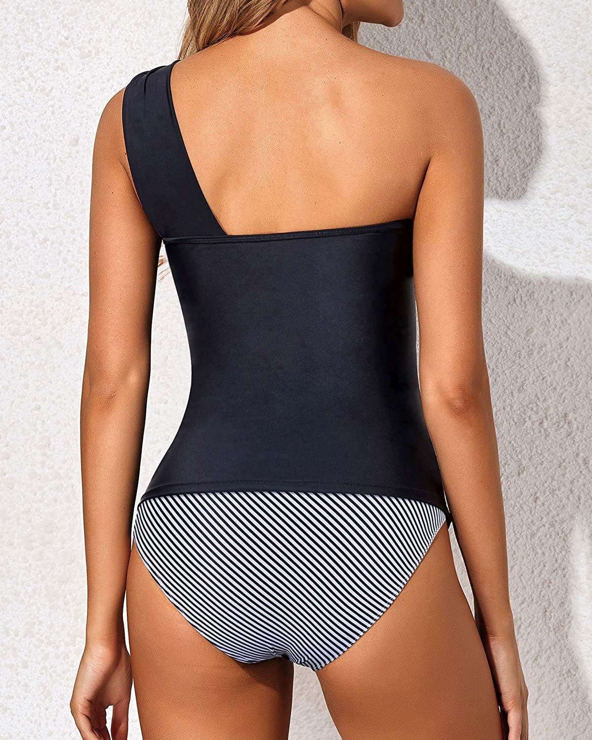 One Shoulder Swim Top with Bottom Tankini Set