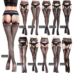 Black Hollow Suspender Jacquard Pants Fishnet Socks-33 Styles