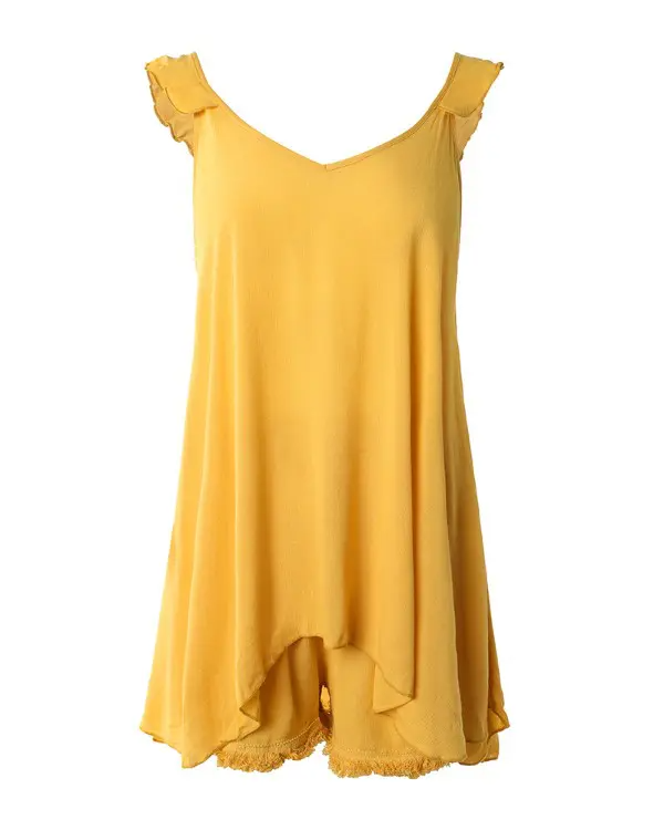 Yellow Sleeveless Flowy Top & Shorts Set