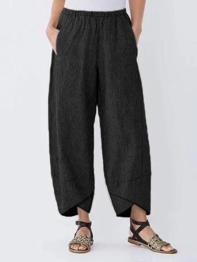 WOMEN'S POCKETS STRIPED CASUAL CAPRI PANTS