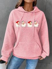 Pink Christmas Print Long Sleeve Hooded Sweatshirt