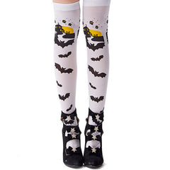 Halloween Pumpkin Bat Orange Over-the-Knee Socks